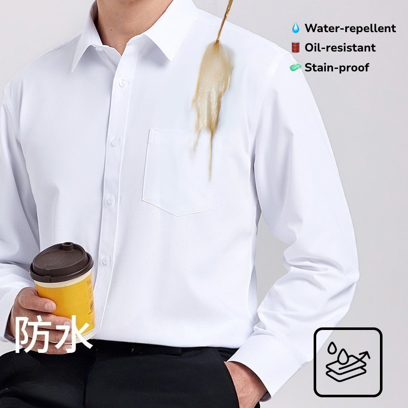 Office Tech Wear - เสื้อเชิ้ตแขนยาวกันน้ำและกันน้ำมันสำหรับผู้ชาย – ผ้าเทคโนโลยี 3-Proof – ทรงเข้ารูปสำหรับใส่ทำงาน/ลำลอง
