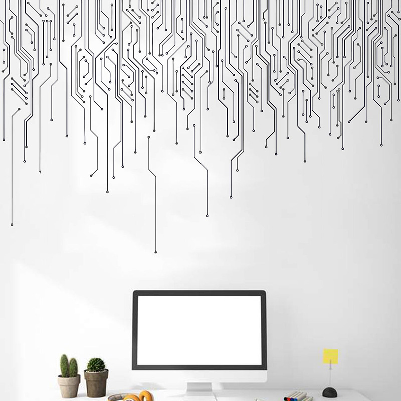 Office Work Tech - คอมพิวเตอร์ IT Decor,Circuit Board Wall Decal,เทคโนโลยีไวนิล