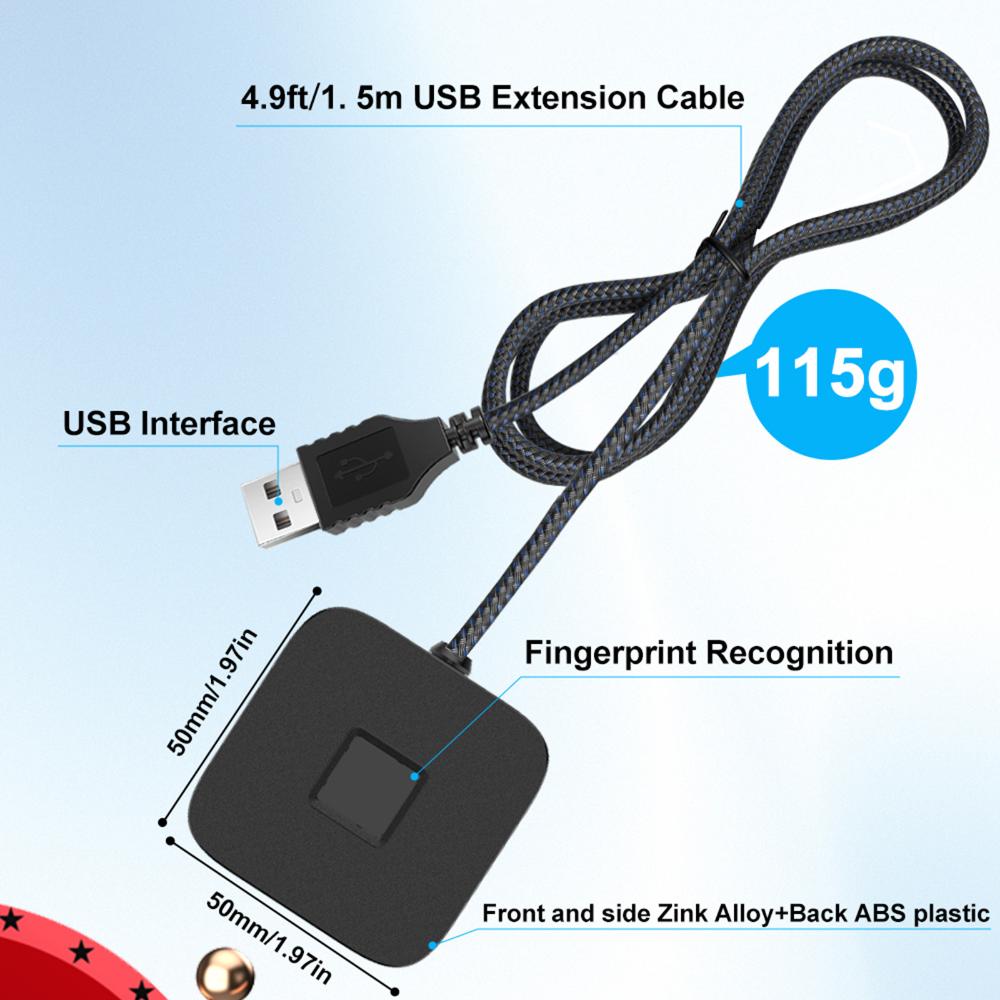 Fingerprint Reader Usb - เครื่องสแกนลายนิ้วมือพร้อมสายเคเบิลยาว 5 ฟุต เครื่องบันทึกลายนิ้วมือแบบพกพา USB เครื่องอ่านลายนิ้วมือไบโอเมตริกสำหรับเข้าสู่ระบบ